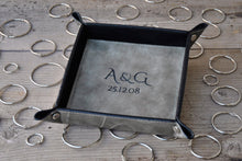Load image into Gallery viewer, classy marbled gray leather valet tray with laser inscription by Giovelli Design
