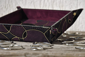 black purple and burgundy suede leather valet tray by Giovelli Design