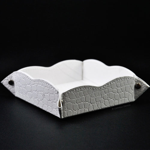 White Storage Tray with Croc Pattern Curvy Leatherette Pocket Emptier by Giovelli Design